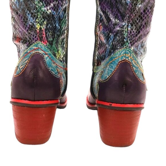 L'Artiste Spring Step Rodeo Women 5 Turquoise Leather Snake Zipper Western Boots - Picture 9 of 16